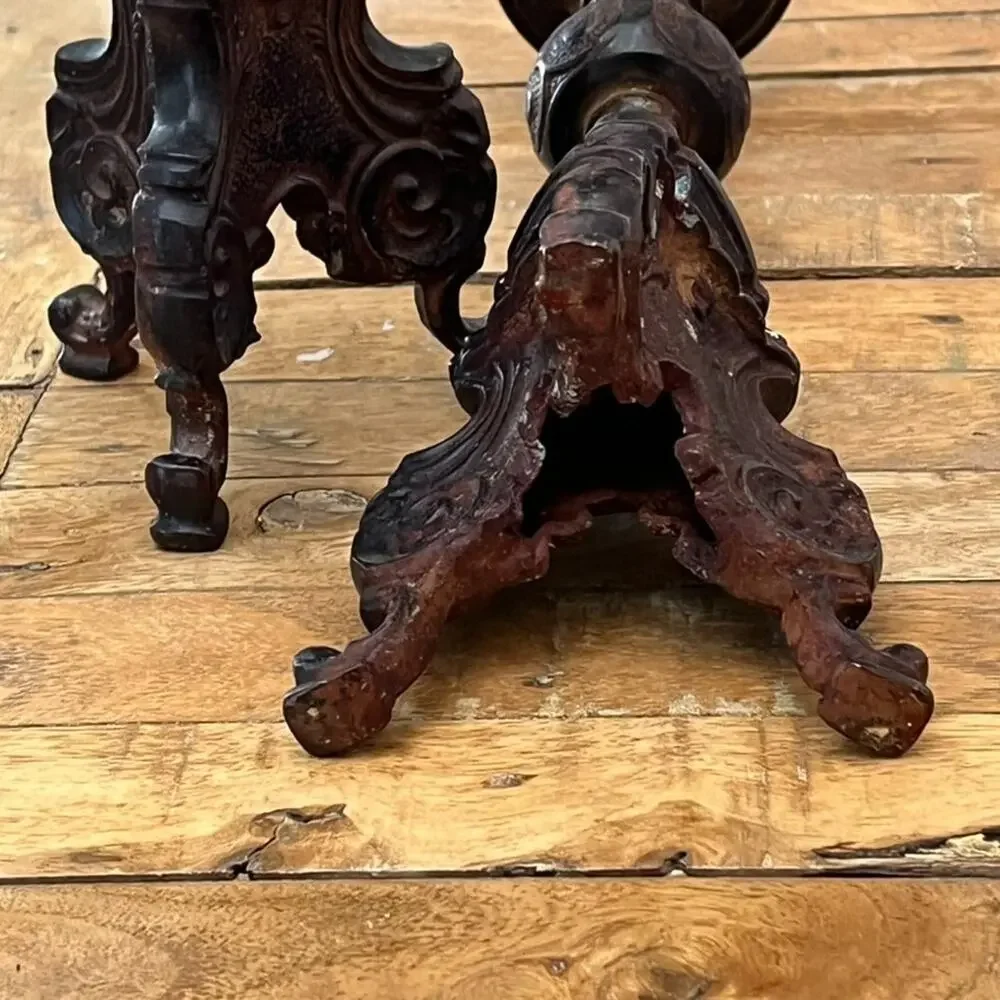 Rare Vintage Baroque Cast Iron Church Altar Candlestick Holders 13.75” Tall